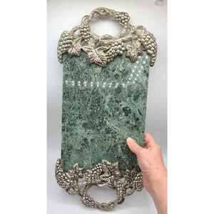Vtg Godinger Large ~18" x 9" Green Marble Serving Footed Cutting Tray